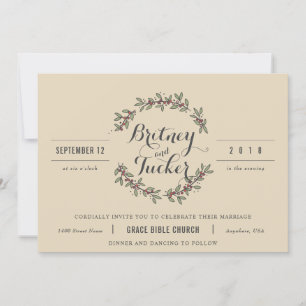 Berry Green Laurel Vintage Wedding Invitation