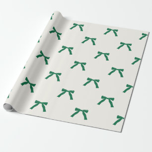 berry green ribbon bows on cream christmas holiday wrapping paper