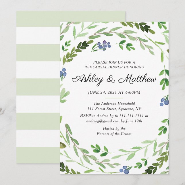 Berry Greenery Rehearsal Dinner Invitation (Front/Back)