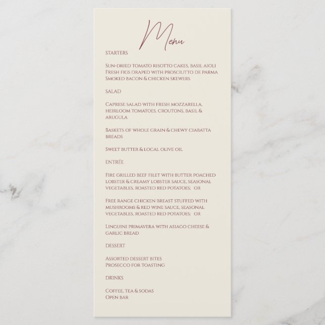 Berry • Handwritten Script Wedding Menu (Front)