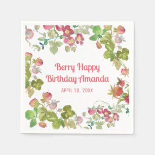 Berry Happy Strawberry Birthday  Napkin