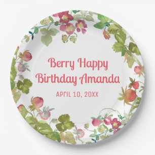 Berry Happy Strawberry Birthday Paper Plate