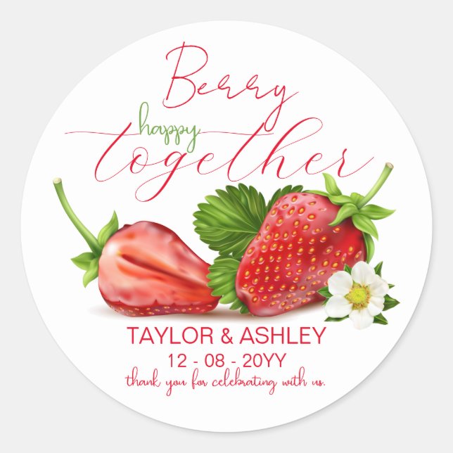Berry Happy Together Wedding Classic Round Sticker (Front)