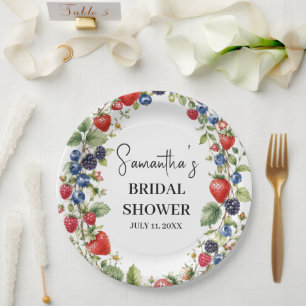 Berry in Love Berries Strawberry Bridal Shower Paper Plate