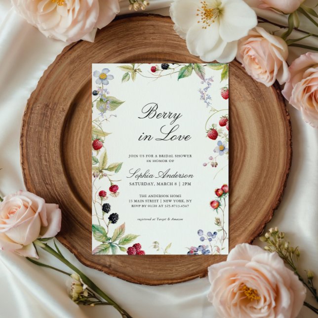 Berry In Love Bridal Shower Elegant Floral Invitation (Creator Uploaded)