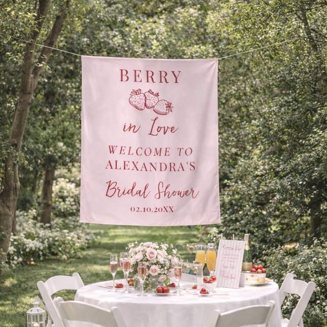Berry In Love Bridal Shower Fabric Welcome Sign Tapestry (Creator Uploaded)