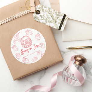 Berry in Love Hand-drawn Strawberry Bridal Shower Classic Round Sticker