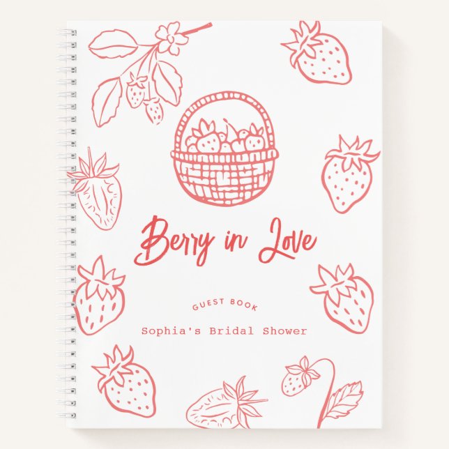 Berry in Love Hand-drawn Strawberry Bridal Shower Notebook (Front)