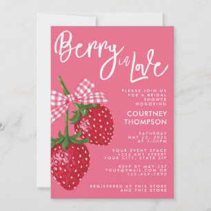 Berry In Love Pink & Red Strawberry Bridal Shower Invitation