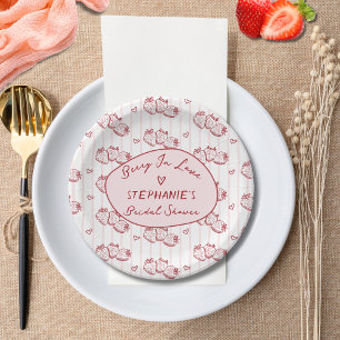 Berry In Love Pink Red Strawberry Bridal Shower Paper Plate