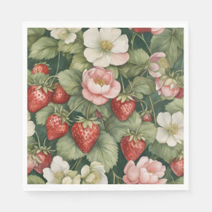 'Berry in Love' Strawberry and Floral  Napkin