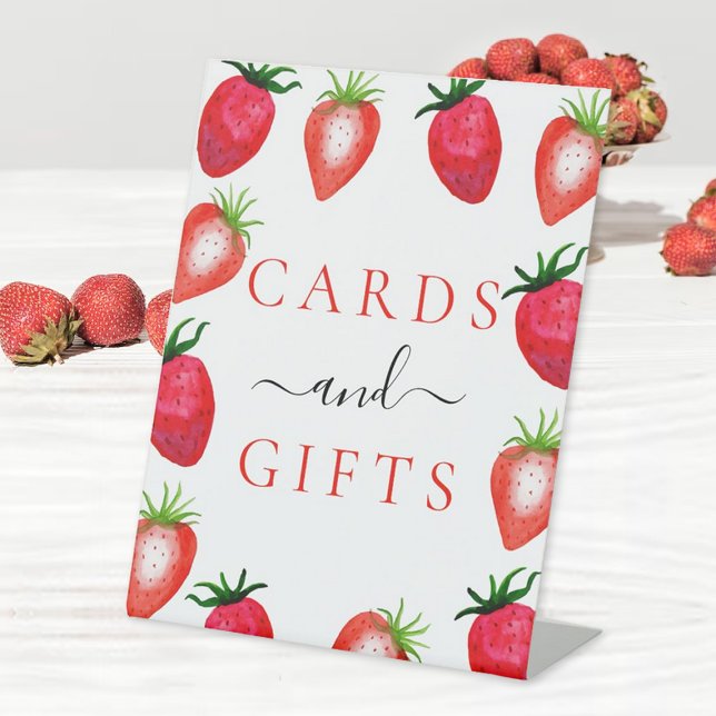 Berry In Love Strawberry Bridal Shower Cards Pedestal Sign (Creator Uploaded)