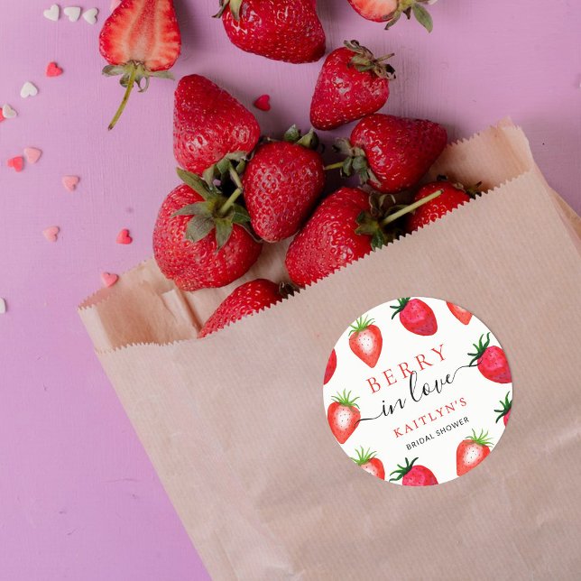 Berry In Love Strawberry Bridal Shower Classic Round Sticker (Creator Uploaded)