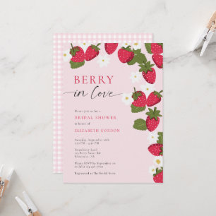 Berry in Love Strawberry Bridal Shower Gingham Invitation