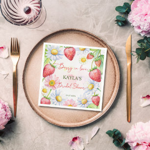 Berry in love strawberry bridal shower printed napkin