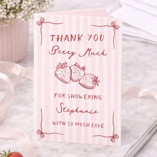 Berry In Love Strawberry Pink Bridal Shower Folded Thank You Card