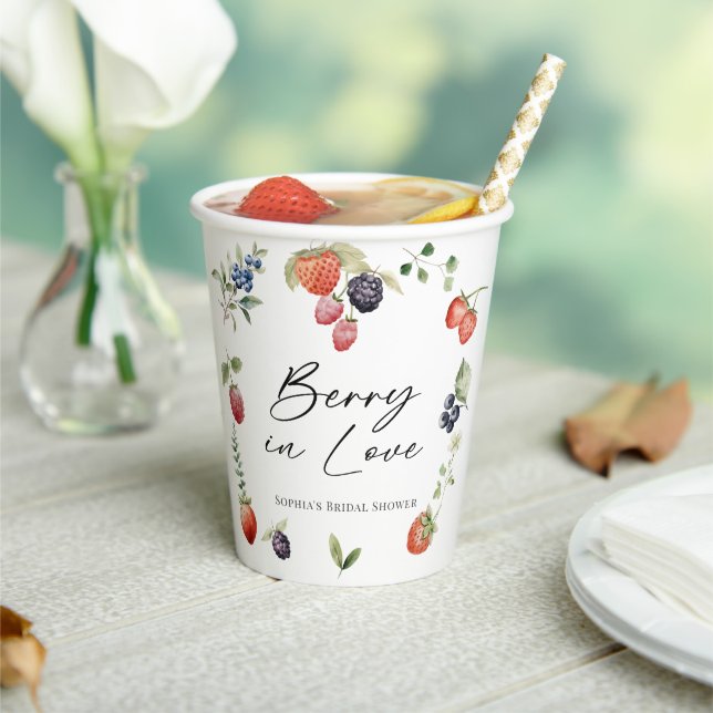 Berry in Love Watercolor Berries Bridal Shower Paper Cups (Insitu)