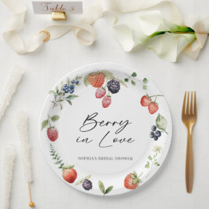 Berry in Love Watercolor Berries Bridal Shower Paper Plate