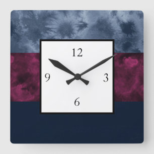 Berry Indigo Block Stripes Square Wall Clock