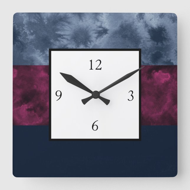 Berry Indigo Block Stripes Square Wall Clock (Front)