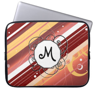 Berry Kisses Modern-Retro Stripes with Monogram Laptop Sleeve