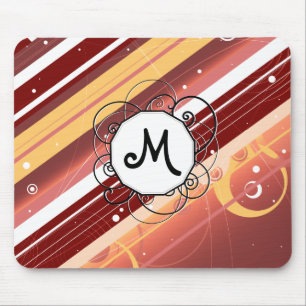 Berry Kisses Modern-Retro Stripes with Monogram Mouse Pad