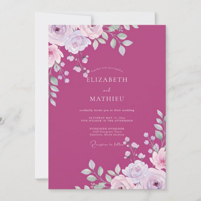 Berry Lavender Petal Wedding Invitation (Front)