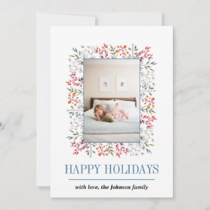 Berry, leaf border Happy Holidays Christmas photo Holiday Card