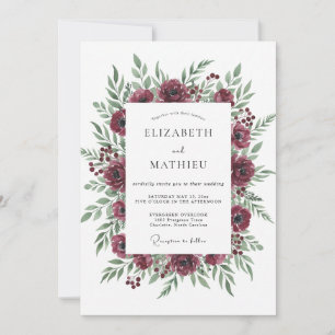 Berry Leafy Wreath Wedding Invitation