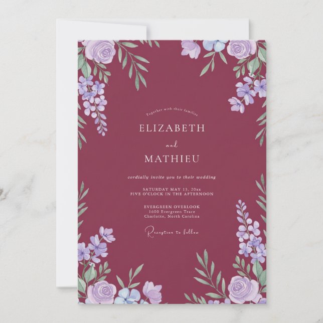 Berry Lilac Painted Wedding Invitation (Front)