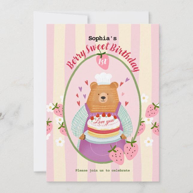 Berry Lovely First Birthday Invitation (Front)