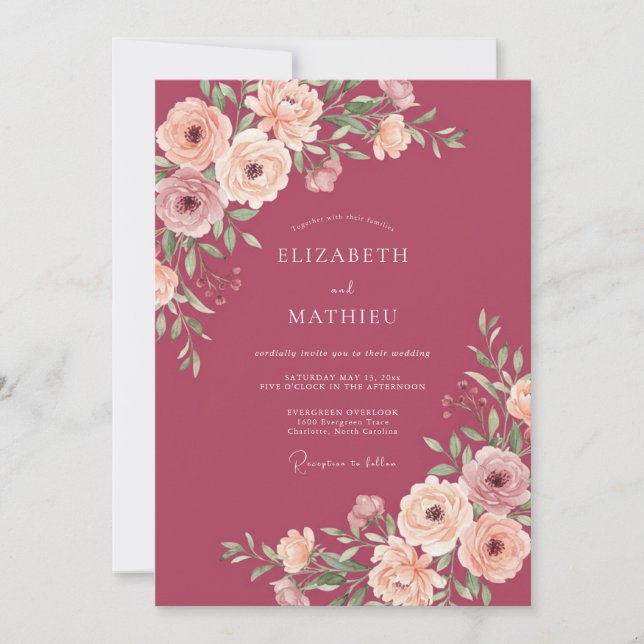 Berry Lush Romantic Wedding Invitation (Front)