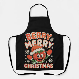 Berry Merry Christmas Cute Strawberry Xmas Holiday Apron