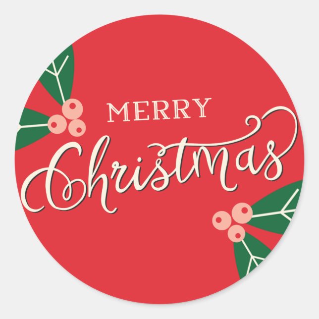 Berry Merry Christmas Gift Tag Sticker (Front)