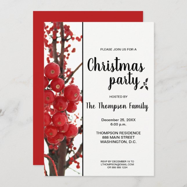 Berry Merry Christmas Party Holiday Party Invitation (Front/Back)