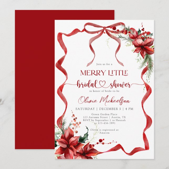 Berry Merry Little Christmas Floral Bridal Shower  Invitation (Front/Back)