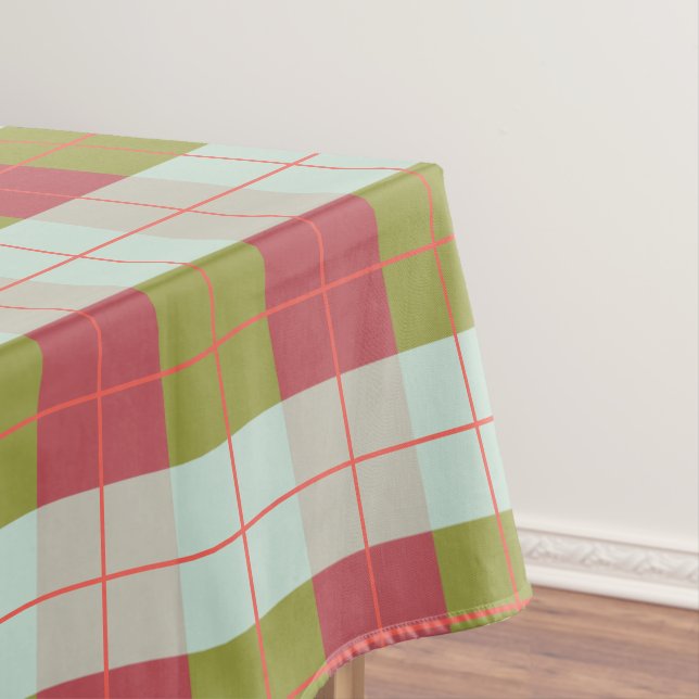 Berry Mint Olive Pebble Plaid Tablecloth (In Situ)