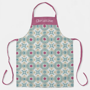 Berry Mint Tile Pattern Personalized Name Apron