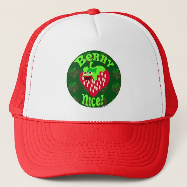 Berry Nice Fun Cute Strawberry Style Art Trucker Hat (Front)