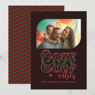 Berry Noir Cosy Vibes Only Christmas Photo Holiday Card