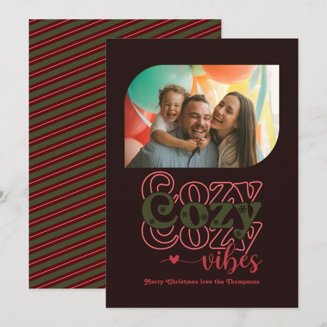 Berry Noir Cosy Vibes Only Christmas Photo Holiday Card (Front/Back)