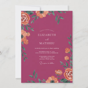 Berry Orange Poppy Wedding Invitation