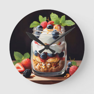 Berry Parfait in Glass Jar Round Clock