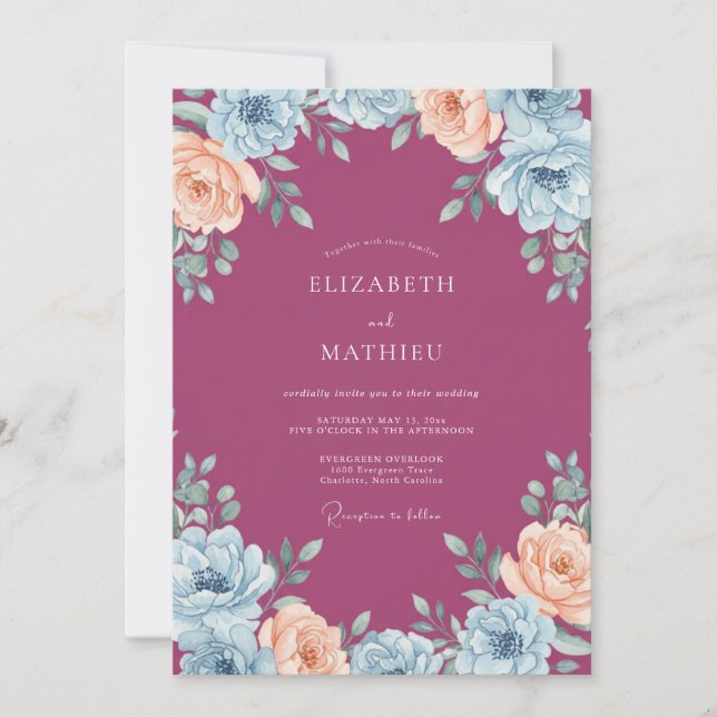 Berry Peach Peony Wedding Invitation (Front)