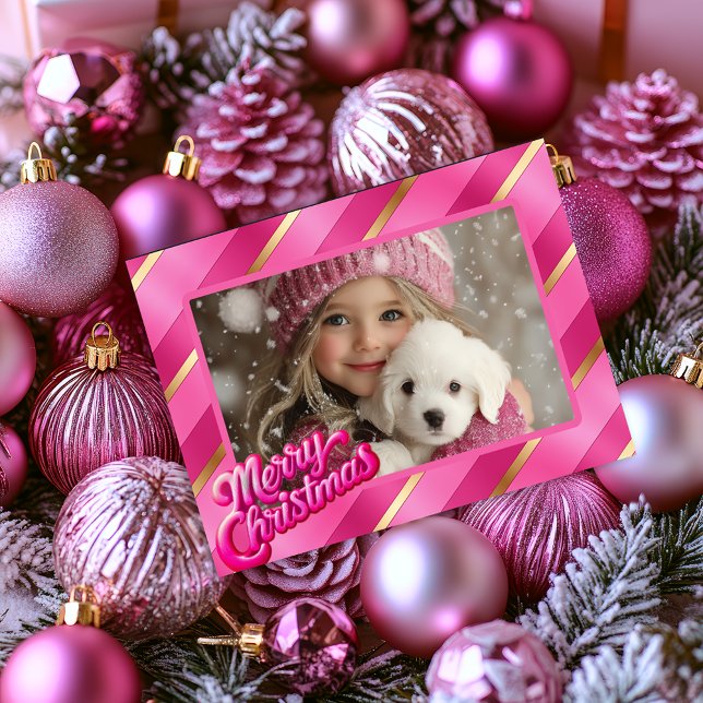 Berry Pink and Blush Brilliance Christmas Photo Holiday Card (Brilliant Pink Blush and Gold Merry Christmas Photo Greeting Card )