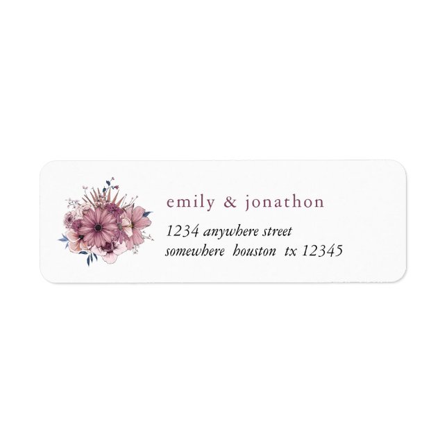 Berry pink Florals Return Name Address Wedding Label (Front)