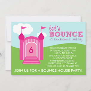 Berry Pink Lets Bounce Bounce House Birthday Party Invitation