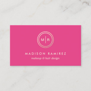 Berry Pink Makeup & Hair Modern Monogram Logo Business Card