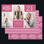 Berry Pink Photo Collage 21st Birthday   Wrapping Paper Sheet<br><div class="desc">Wrap up those gifts in style with this co-ordinated birthday paper pack. The first sheet features a trendy photo collage design which has space for three photographs. You can add the name of the person celebrating their birthday as well as their age and birthday date. The second sheet is a...</div>