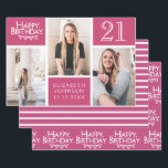 Berry Pink Photo Collage 21st Birthday   Wrapping Paper Sheet<br><div class="desc">Wrap up those gifts in style with this co-ordinated birthday paper pack. The first sheet features a trendy photo collage design which has space for three photographs. You can add the name of the person celebrating their birthday as well as their age and birthday date. The second sheet is a...</div>